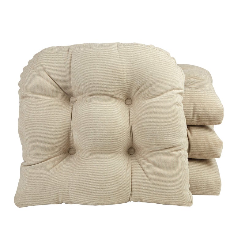 Klear Vu Gripper Overstuffed Universal Non-Slip Dining Chair Cushions for Kitchen Decor or Office Use, U-Shaped Skid-Proof Seat Pad, 15x15 Inches, 4 Count (Pack of 1), Linear Stone Tan - Image 1